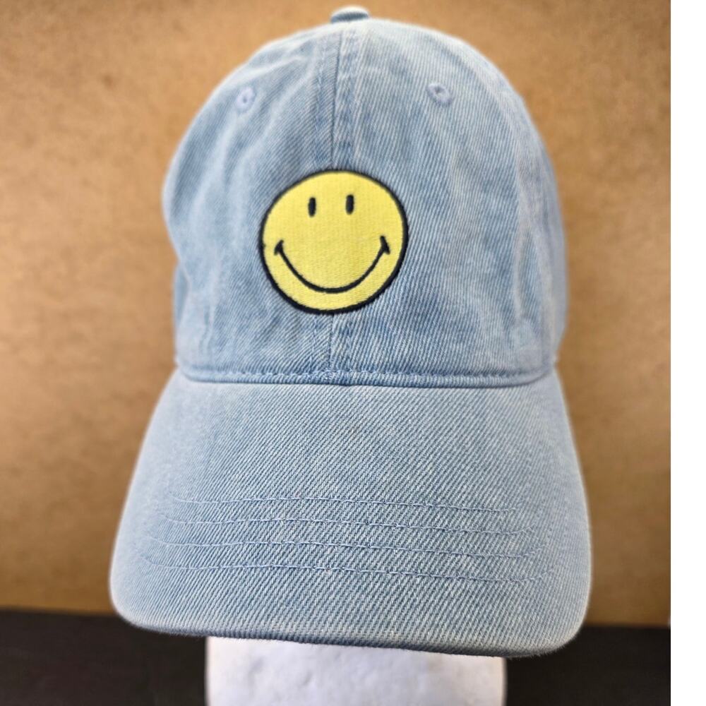 American Eagle Smiley Face Slideback Hat Blue One Size Embroidered
